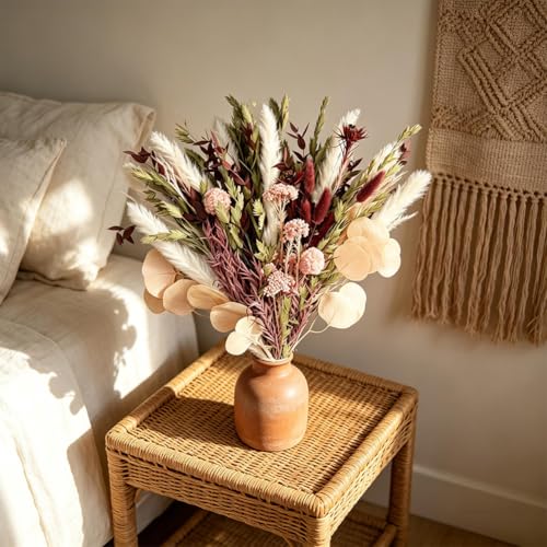 Dried Flower Bouquet, 17-Inch Boho Pampas Grass with Sage Eucalyptus