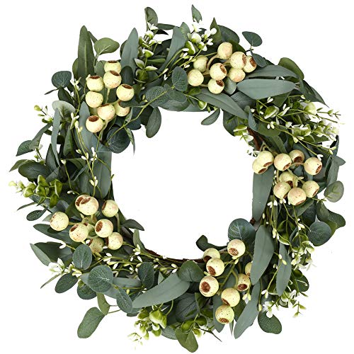 20-Inch Artificial Eucalyptus Wreath with Berries for Front Door Decor