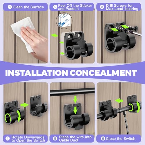 VEXON 50Pcs Black Outdoor String Light Hooks with Waterproof Adhesive - Christmas & Balcony Decor Clips