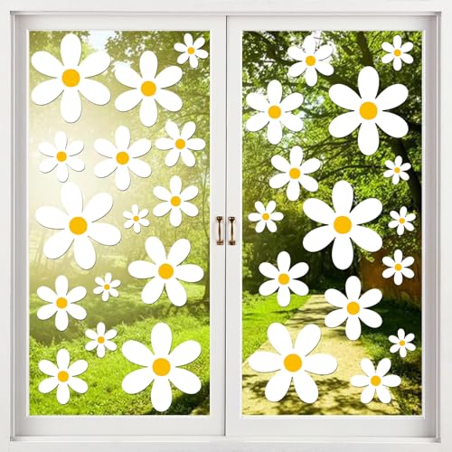 108 Pcs White Daisy Window Clings - Double-Sided Flower Stickers
