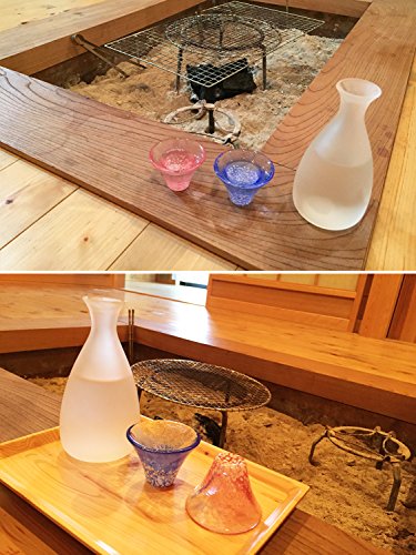 Blue, Red & White Cold Sake Set with Cups and Tokuri - Japan Made 3-Piece