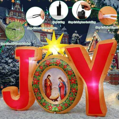 7.87FT Christmas Inflatable Nativity Scene Joy Jesus Outdoor Decor with LEDs