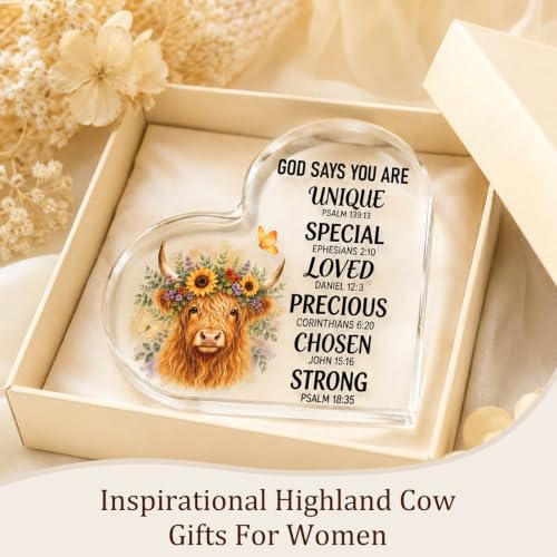 Christian Highland Cow Decor Gift for Women - Rustic Faith Message Plaque