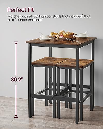 Square Bar Table, Rustic Brown High Top Dining Table for Small Spaces