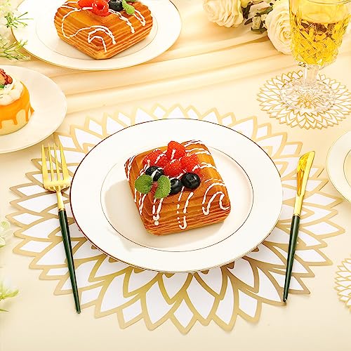 200 Pcs Gold Round Disposable Paper Placemats and Coaster Set 13-Inch