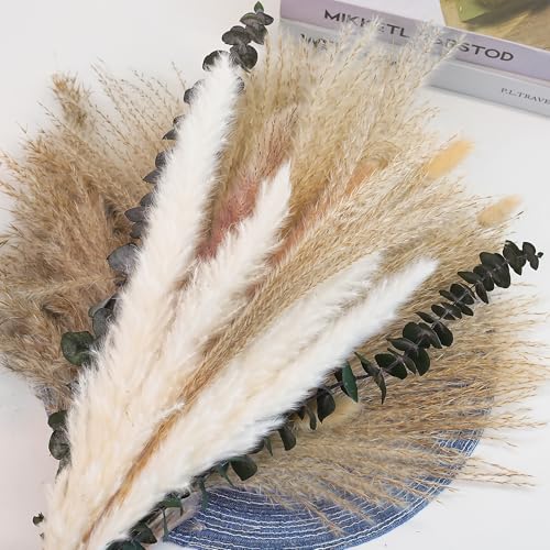 Dried Pampas Grass Bouquet - Boho Floral Centerpiece with Eucalyptus