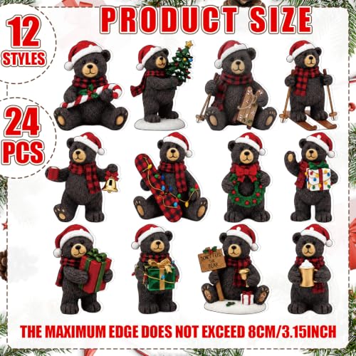 Syhood 24 Pcs Black Bear Christmas Ornaments Set - 12 Styles, Holiday Decor
