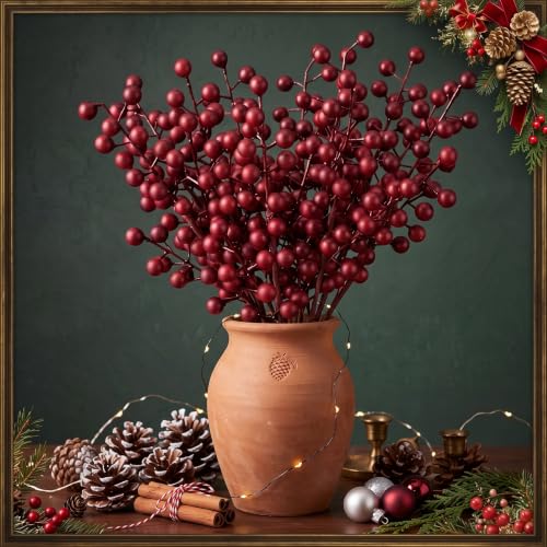 Norme Matte Burgundy 12 Pcs Christmas Berry Picks 16" Glitter Stems (Variation: Matte Burgundy)
