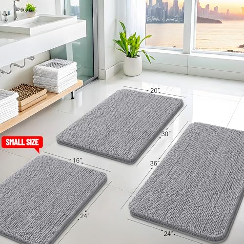 Arotive Shaggy Chenille Bathroom Rug 30x20 Grey Absorbent Bath Mat