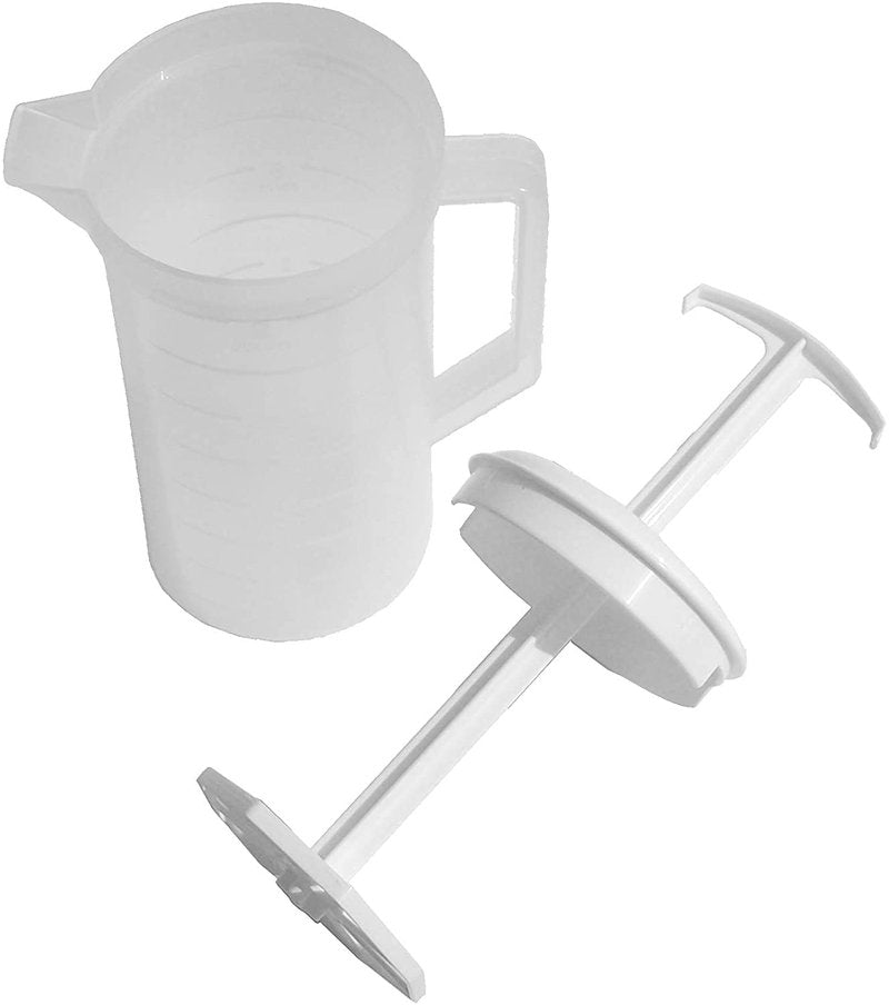 JBK Pottery 2-Quart White Mixing Pitcher with Plunger – BPA-Free Plastic Pitcher for Juice, Milk, Shakes, Tea & More – Dishwasher-Safe, Spill-Proof Lid, Set of 3