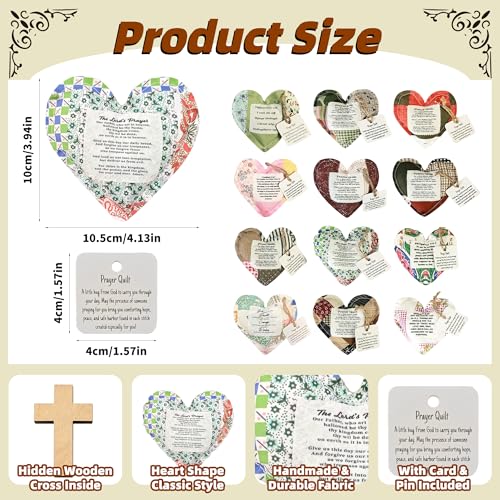Mini Heart Pocket Prayer Quilts with Cross - Set of 12