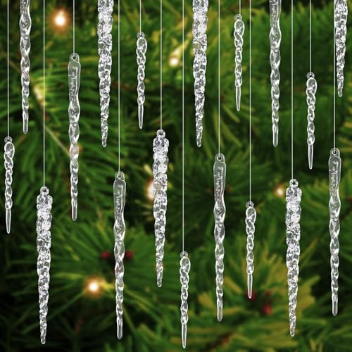 Clear Acrylic Icicle Ornaments - 24 Pieces, Twisted Crystal Look, Graduated Lengths