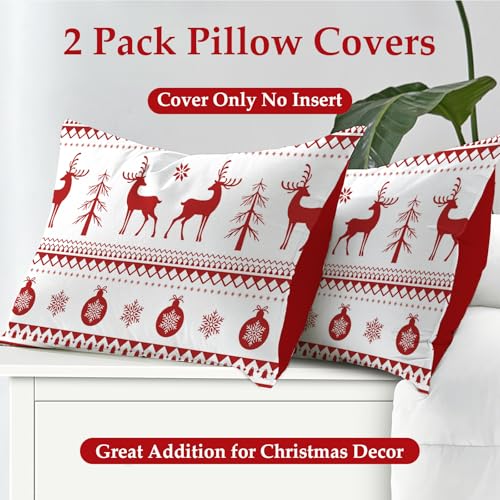 DJY Red Deer Christmas Pillowcases Set of 2 20x28 Inch Holiday Decor