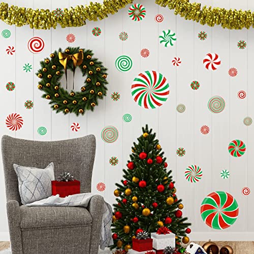 126 Pcs Christmas Candy Wall Decals - Red & Green Self-Adhesive Floor & Wall Stickers Set