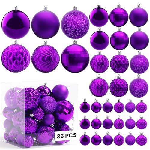 36-Piece Shatterproof Christmas Ball Ornaments Set - Multi-Size, Purple