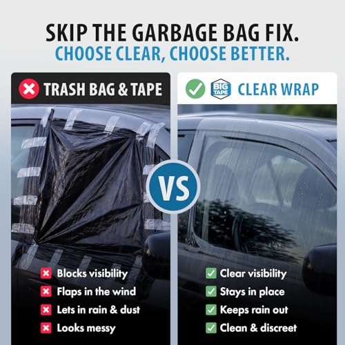 Temporary Car Window Cover Wrap - 17.5 in x 6 Ft Waterproof Film