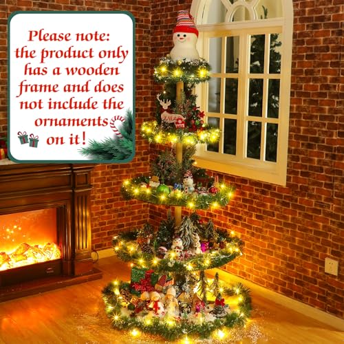 5-Tier Wooden Christmas Village Display Stand - 59 Inch Holiday Ornament Holder