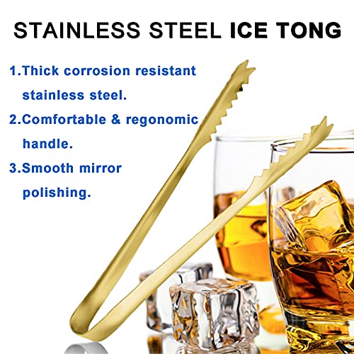 Gold Stainless Steel Ice Scoop & Tongs Set for Bar & Party Use - 7 Inch