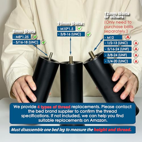 4-Inch Heavy Duty Bed Frame Replacement Legs - Set of 4 with Multi-Thread