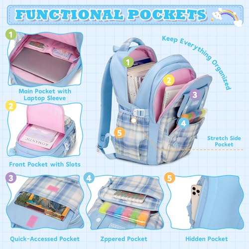 Girls School Backpack - Cute Kawaii Large Capacity Kids Laptop Bookbag
