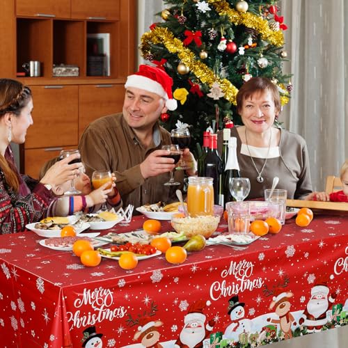 Tiamon 3 Pack Christmas Snowflake Tablecloths 108 x 54 in Disposable Red