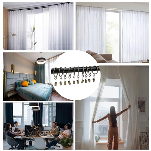 24-Piece Bronze Curtain Ring Set with Clips and Hooks - 1.25 Inch Diameter