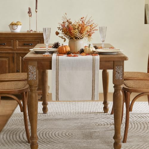 Wracra Jute Table Runner 60in Off-White 14x60 Inch Farmhouse Linen