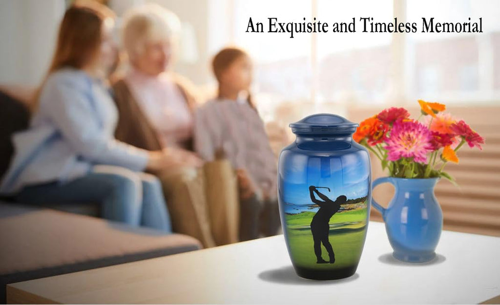 Golf Urn - Full Size Golfer Cremation Urns - Adult Classic Sports Urns - Golf Lovers Funeral and Memorial Urns for Human Ashes Upto 200 Lbs with Velvet Bag (Large)