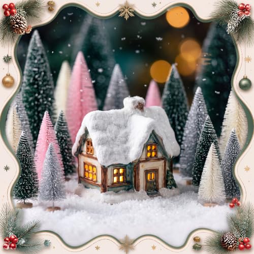Vinsot Mini Christmas Bottle Brush Trees Set - 20 Pcs in White, Green, Pink, 5 Sizes