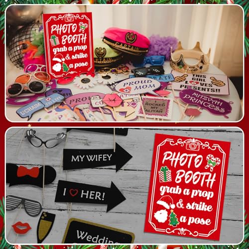 Briwooody Christmas Photo Booth Sign with Stand – Retro Background Prop (Variation: Christmas)