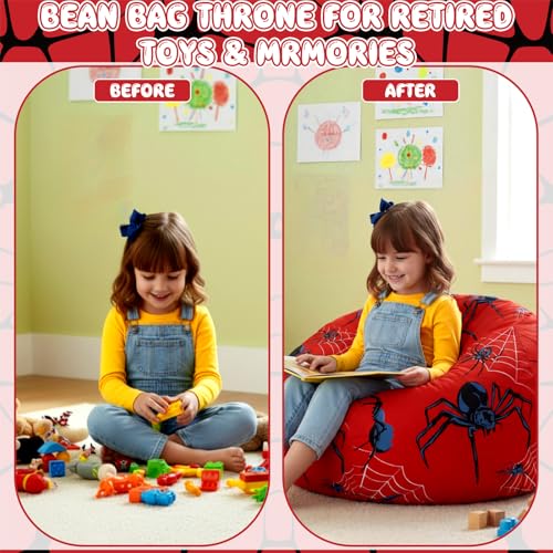 27-Inch Spider Stuffed Animal Storage Bean Bag Chair Cover for Kids