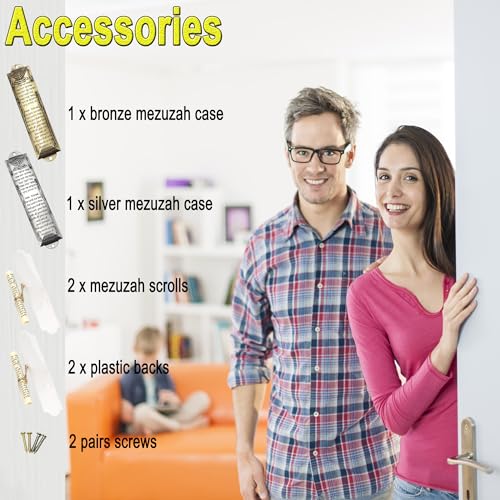 2 Pack Metal Mezuzah Case Set with Non-Kosher Scroll for Door, 5.1 Inch