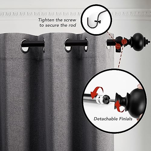 Deconovo Heavy-Duty Black Curtain Rod, Adjustable 48-84 Inch Long Rods for Windows, Decorative Telescoping Window Rod, 3/4 Inch Metal Tube for Curtains, Easy Install, Wall?Mount Hardware Included