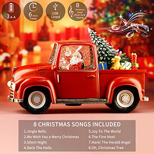 Musical Light-Up Red Truck Christmas Snow Globe with Swirling Glitter