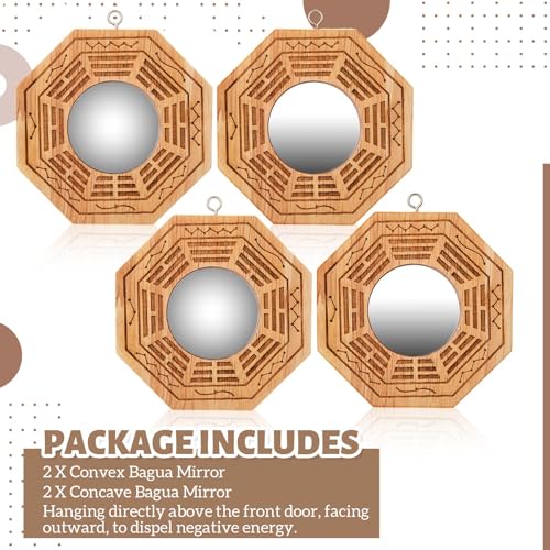 4-Inch Traditional Bagua Mirror Set - 2 Concave and 2 Convex Feng Shui Decor