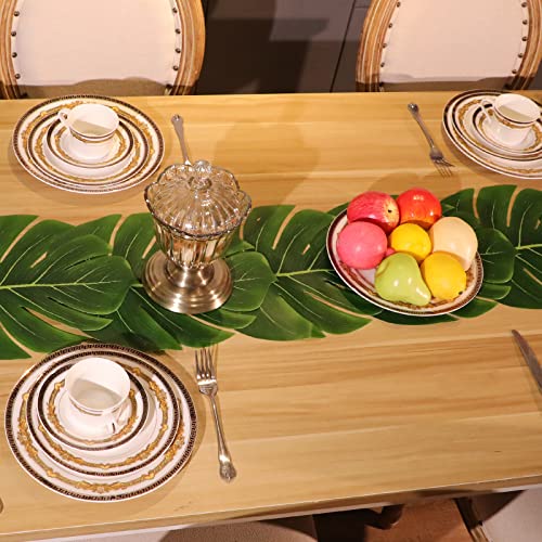 Waydress 4 Pcs Tropical Palm Leaf Table Runners 72 Inch Long - Natural Fake Leaf Decor for Party & Event