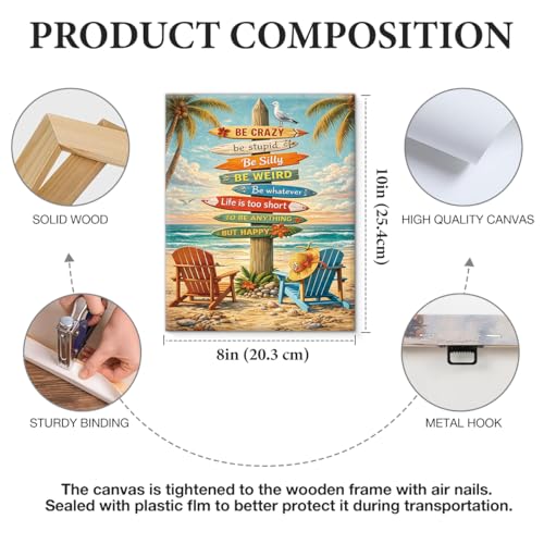 Coastal Surfboard Beach Wall Art - 8x10 Inch Tropical Summer Canvas Decor