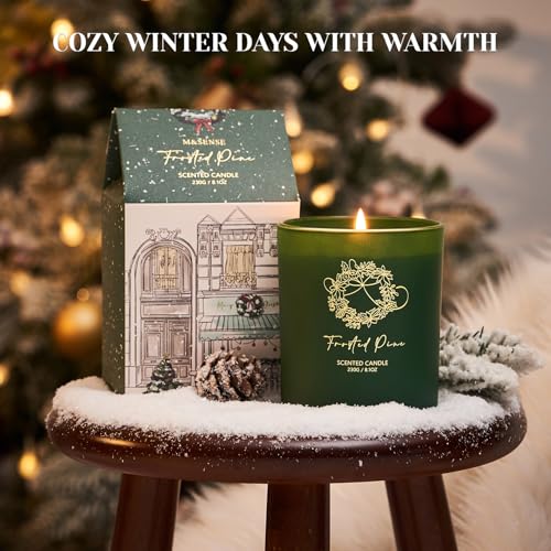 Frosted Pine Christmas Candle - 8.1oz Soy Wax Holiday Decor Gift for Winter