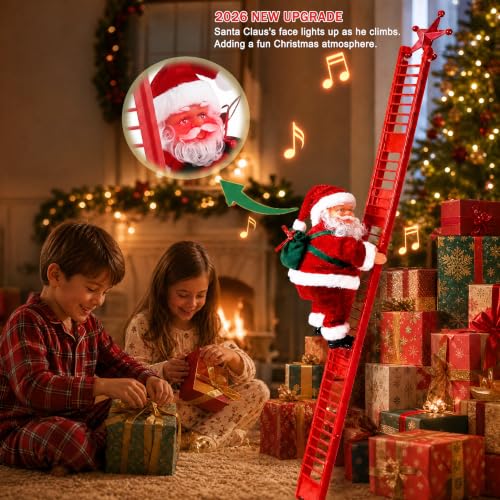 Climbing Santa Claus on Ladder - Electric Musical Christmas Decoration