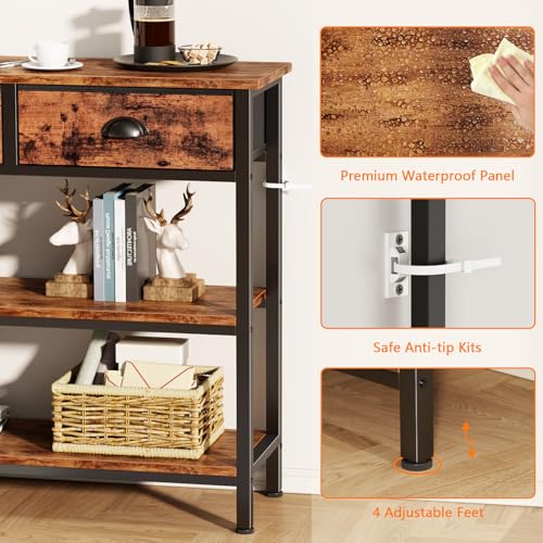 47-Inch Console Table with 3 Drawers and 3-Tier Shelves, Rustic Industrial