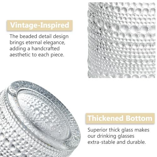 Hobnail Glass Drinking Set of 12 - 10oz & 12oz Vintage Beaded Glassware