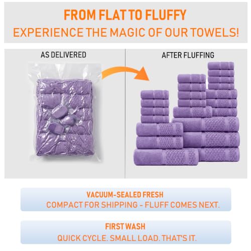 Soft Cotton Bath Towel Set - 22-Piece Absorbent Bathroom Towels in Purple