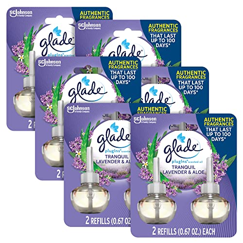 Glade PlugIns Refills Air Freshener, Scented and Essential Oils for Home and Bathroom, Tranquil Lavender & Aloe, 1.34 Oz, 12 Count
