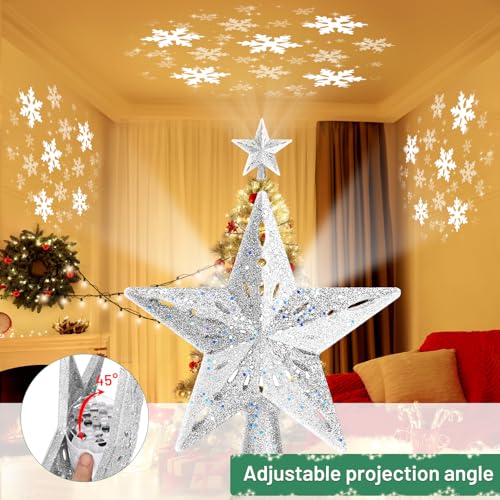 Lighted Christmas Tree Topper Star with 6-Mode LED Rotating Projector