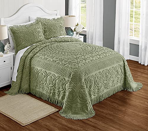 Montgomery Ward Emily Floral Cotton Chenille Bedspread - King, Sage