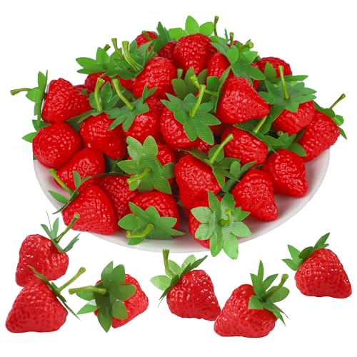 50 PCS Artificial Red Strawberries - Realistic Decorative Fruits