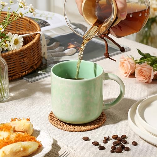 MONITO Colorful 12oz Ceramic Coffee Mug Set of 4 - Unique Glazed Handle Cups