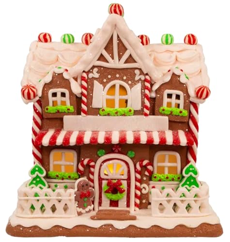 Light Up Gingerbread House Christmas Decor - 9-inch Holiday Village Figurine