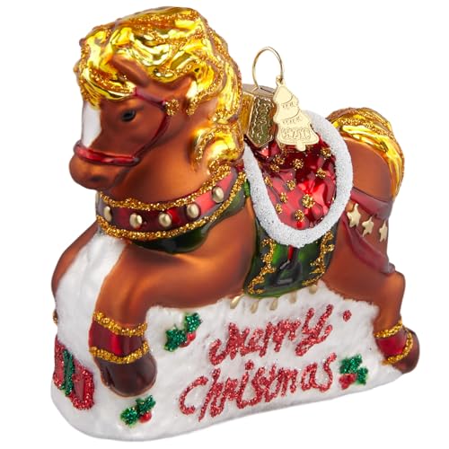 Horse Glass Ornament Christmas Tree Decoration - Hand-Blown 3.11 in Gold Mane