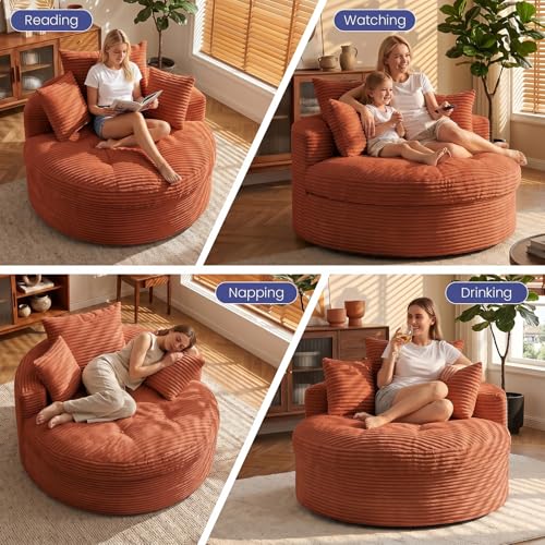 Oversized 54-inch Round Corduroy Floor Chair, Convertible Deep Seat Lounge